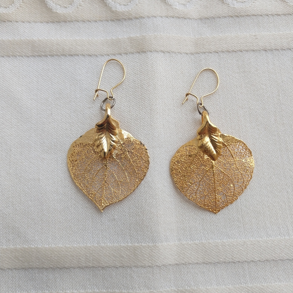 Gold Dipped Leaf Earrings - image 2